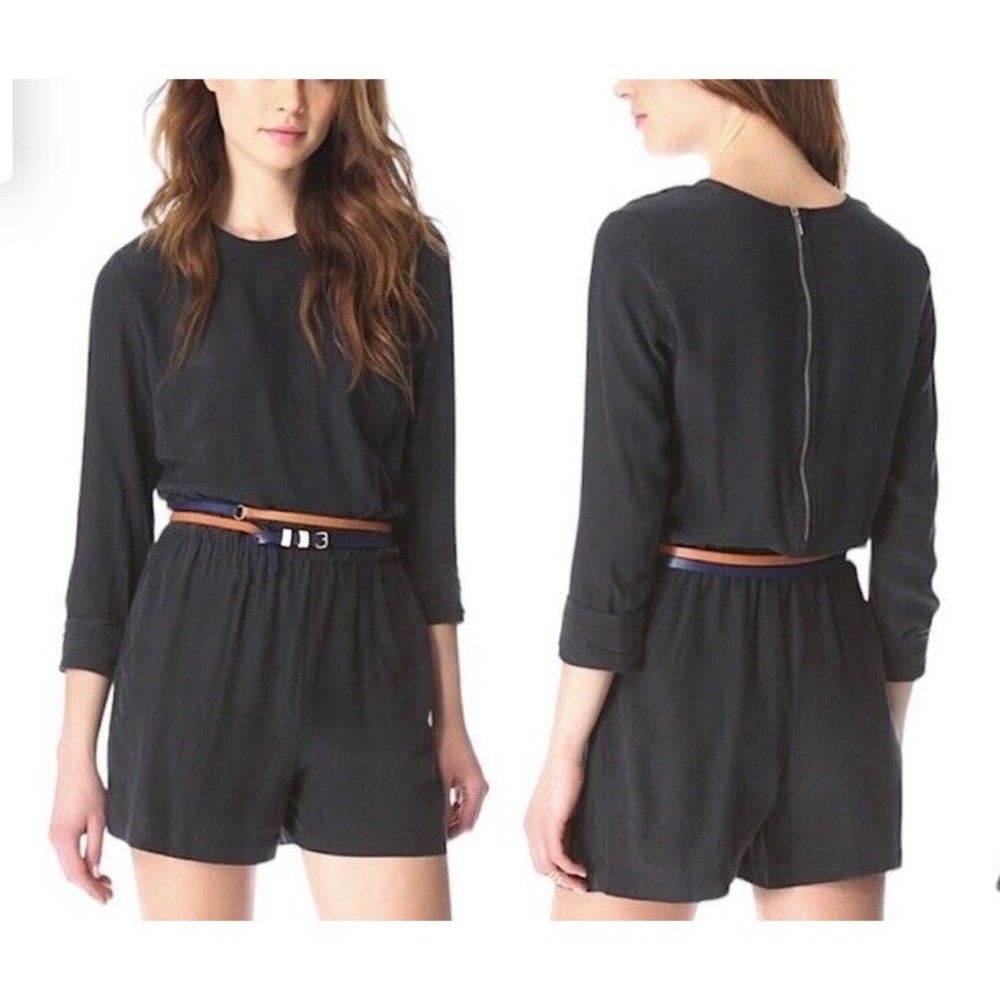 Club Monaco Gray Silk Long Sleeve Shorts Romper Size 0